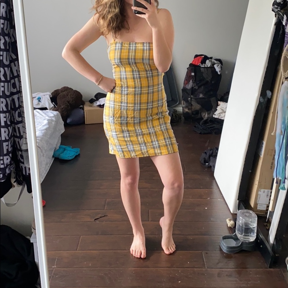 New Tobi Plaid yellow Mini-Mid Dress